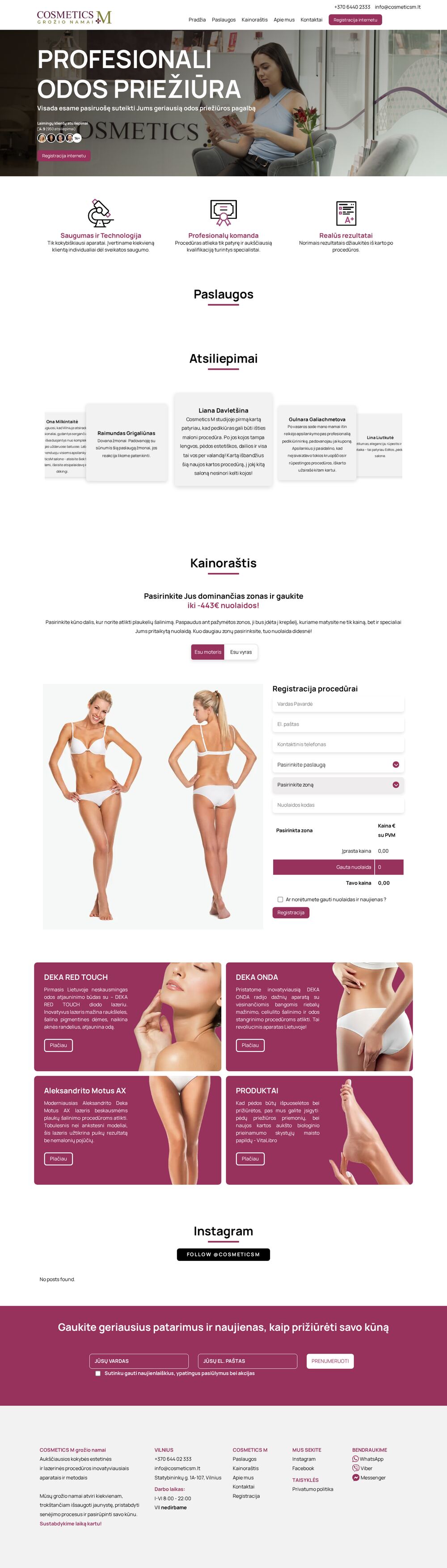 cosmeticsm.lt — institut de beauté Cosmetics M — capture d'écran du site