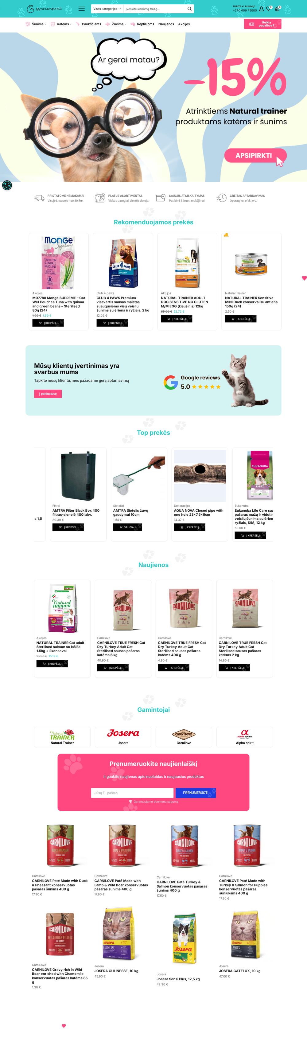 gyvunusvajone.lt — gestion Google Ads pour une boutique d'articles pour animaux — capture d'écran du site
