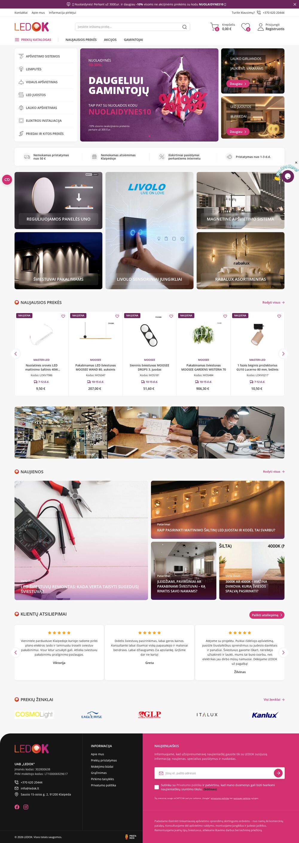 ledok.lt — publicité Facebook, Google et e-mail avec visuels — capture d'écran du site