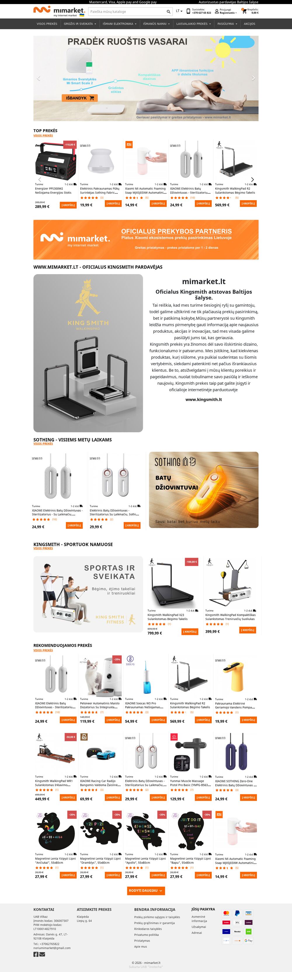 mimarket.lt — déploiement de l'e-mail marketing Omnisend et newsletters — capture d'écran du site