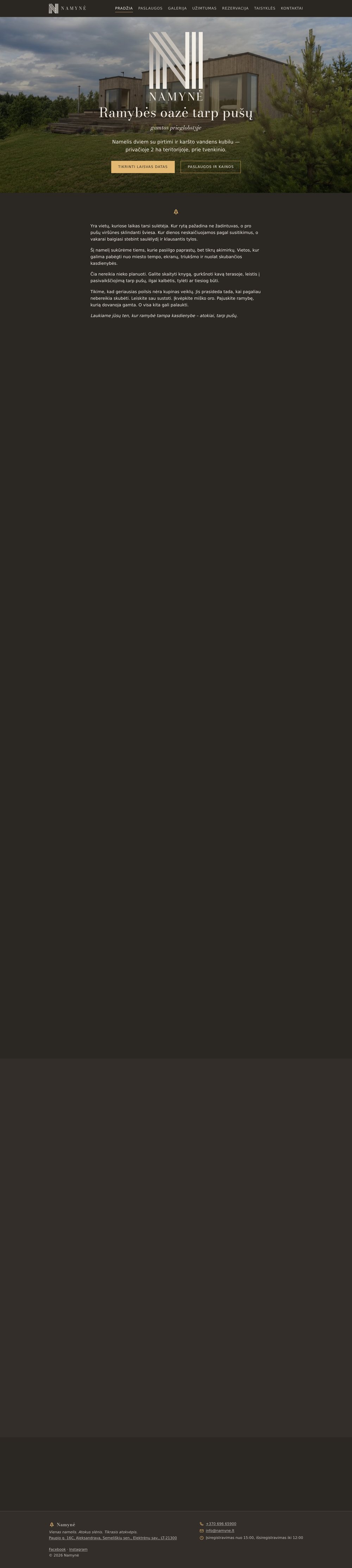 namyne.lt — website of the "Namynė" holiday cabin with an availability calendar — website screenshot