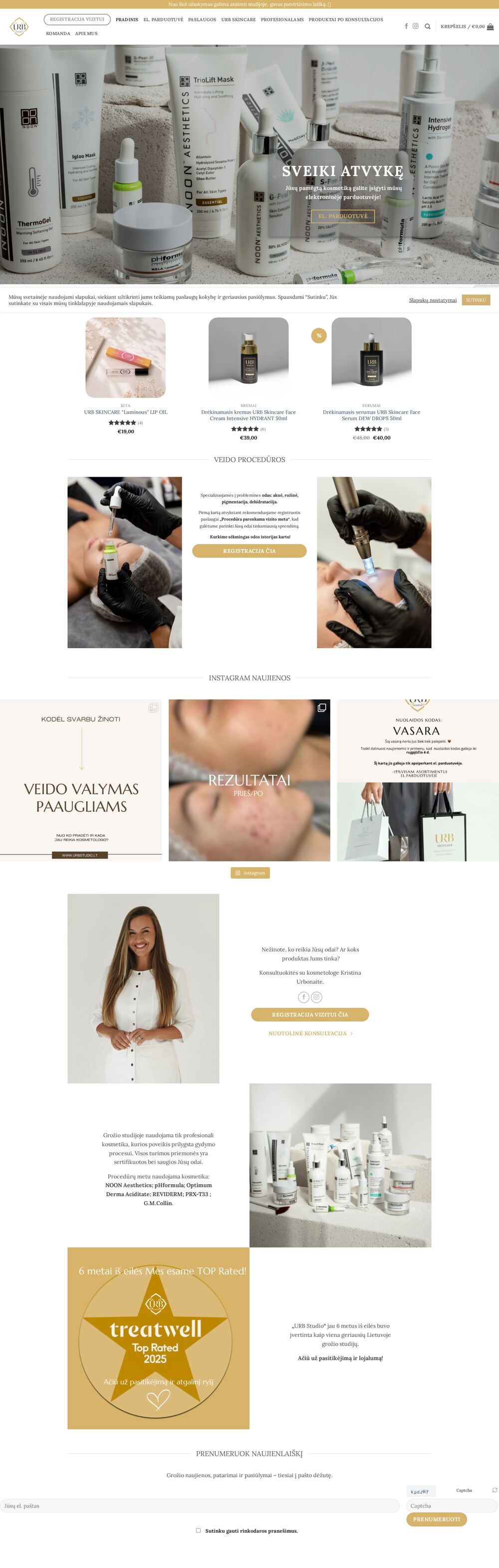 urbstudio.lt — Meta Business Manager et Pixel remis en ordre pour un institut de beauté — capture d'écran du site