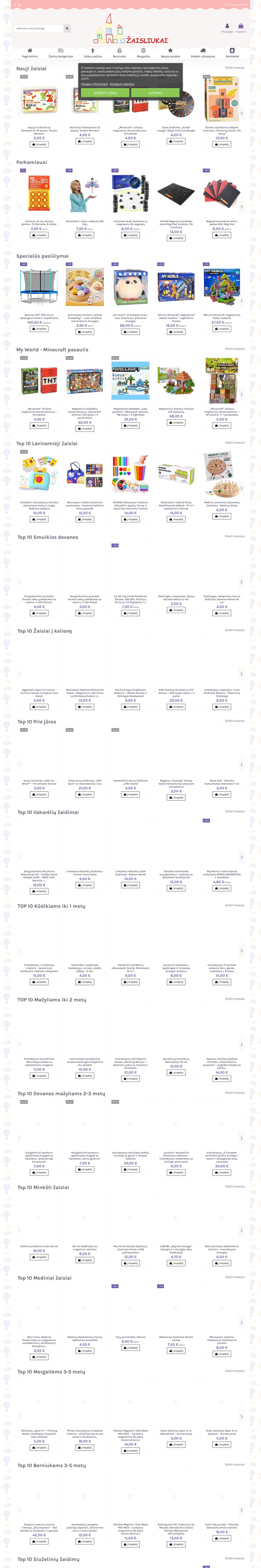 zaisliukai.lt — modules de boutique en ligne et Facebook Pixel — capture d'écran du site